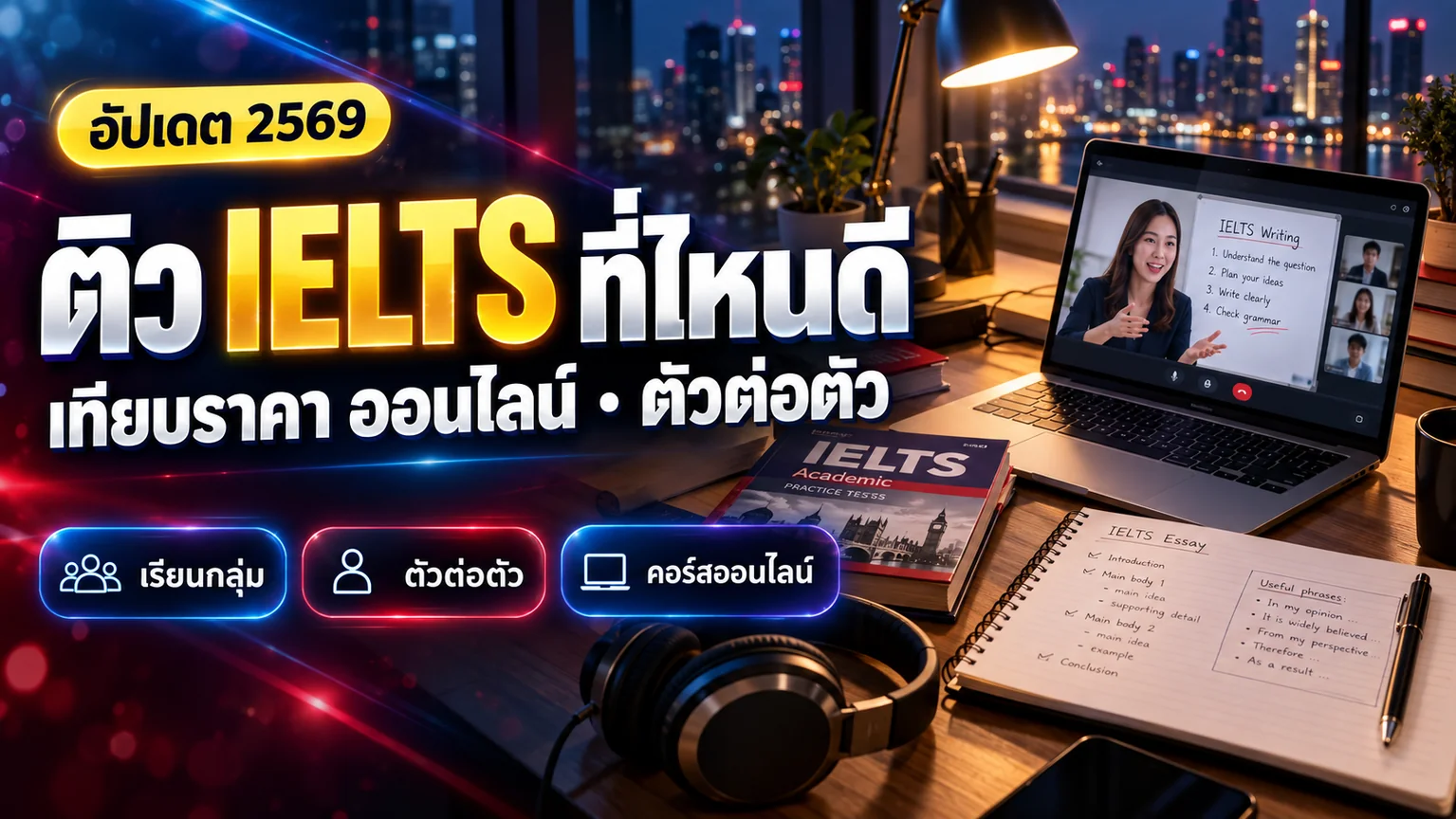 ติว IELTS ที่ไหนดี 2569 เทียบราคา เรียนกลุ่ม ตัวต่อตัว ออนไลน์